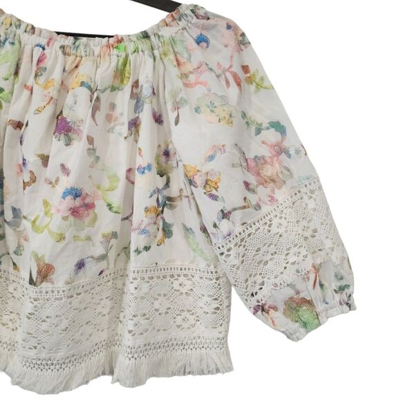 B.N.C.I Off Shoulder Multi Colored Embroidered Floral With Lace Top - Picture 5 of 11